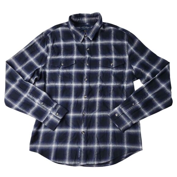 Lucky Brand Men's Long Sleeve Spread Collar Soft Flannel - Dark Plaid - Picture 1 of 2